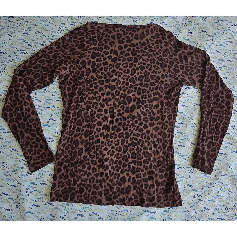 TORRID Leopard Print Long Sleeve Scoop Neck Ribbed Top Size 1 14-16 Brown - Picture 3 of 4